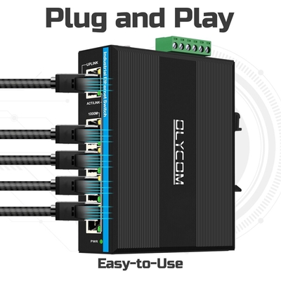 5 puertos con conmutador Gigabit POE+ conmutador E-Mark conmutador Ethernet DC48V con doble entrada de energía conmutador din-rail
