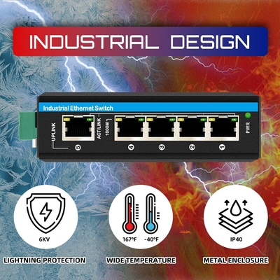 5 puertos con conmutador Gigabit POE+ conmutador E-Mark conmutador Ethernet DC48V con doble entrada de energía conmutador din-rail