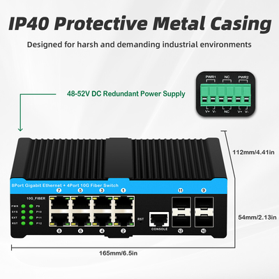 12 puertos 10G L2/L3 Manejado Poe+ Switch 4*10G Puertos Sfp DC48V Entrada de potencia doble 10g Poe Switch