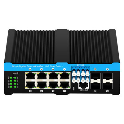 12 puertos 10G L2/L3 conmutador POE+ administrado conmutador óptico de derivación 4*10G sfp +8 RJ45 conmutador Ethernet din-rail