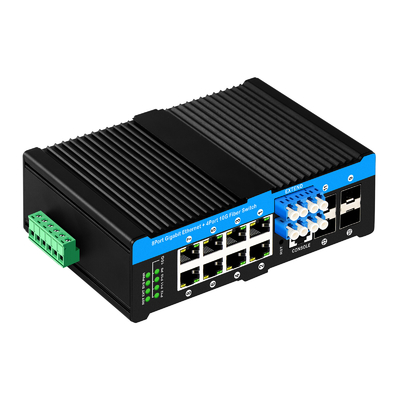 12 puertos 10G L2/L3 conmutador POE+ administrado conmutador óptico de derivación 4*10G sfp +8 RJ45 conmutador Ethernet din-rail