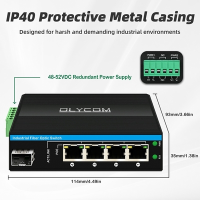 5 puertos 10/100/1000mbps Switch Ethernet 4RJ45+1SFP Switch Poe al aire libre Fabricante