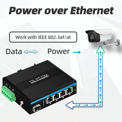 Interruptor de red industrial Poe de 5 puertos DC12/24/48V Entrada 1SFP+4RJ45 Interruptor Ethernet de Gigabit