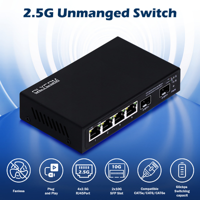 Interruptor Ethernet 10g sin administrar 4 puertos 2.5G con puertos 10G SFP+