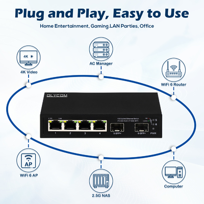 Interruptor Ethernet 10g sin administrar 4 puertos 2.5G con puertos 10G SFP+