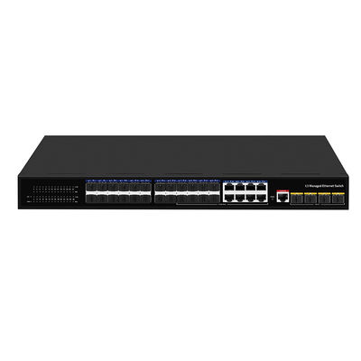 24 puertos 10G L3 Conmutador de fibra administrado con 8 Gigabit Combo SFP/RJ45 1U Rack 220V Entrada de CA