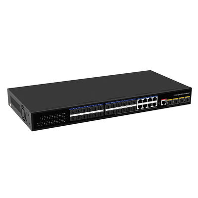 24 puertos 10G L3 Conmutador de fibra administrado con 8 Gigabit Combo SFP/RJ45 1U Rack 220V Entrada de CA