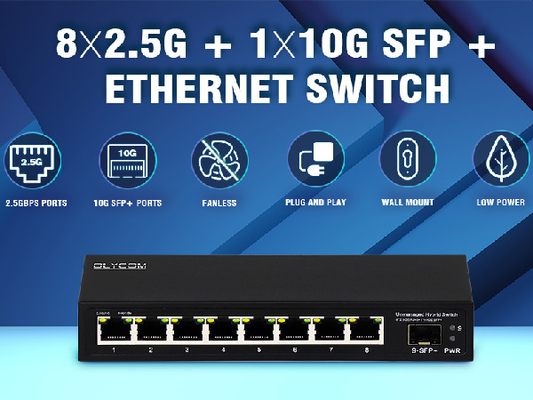 Interruptor Ethernet 10G Interruptor de red no administrado 8*2.5G Puertos SFP RJ45+1*10G