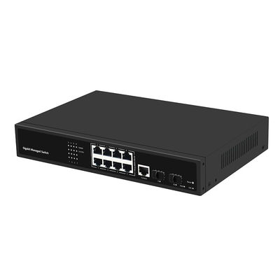 Switch de red Gigabit gestionado de 8 puertos basado en Realtek, enlace ascendente de fibra SFP, entrada de CA, CE, sin ventilador