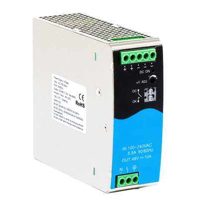 Fuente de alimentación del tren DIN de 480W 48V 10A Entrada AC/DC ancha con PFC DC activo OK