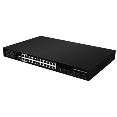 24 puertos 2.5G PoE Switch administrado 10G Fibra de conexión ascendente L3 capa 400W Ingreso de CA de presupuesto CE