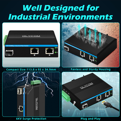 Mini convertidor de fibra óptica con interruptor de Ethernet industrial con interruptor Poe con entrada DC48V