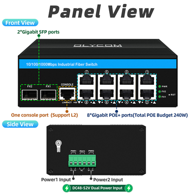 8 puertos Gigabit Managed Poe Switch Interruptor Ethernet industrial con 2SFP+8 RJ45