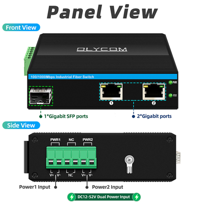 Convertidor de fibra óptica de Gigabit Din Interruptor de red DC12-52V Entrada de potencia doble