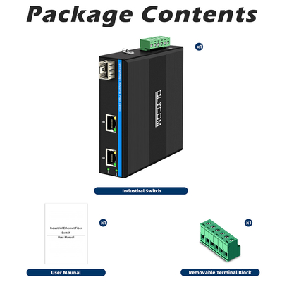 Convertidor de fibra óptica de Gigabit Din Interruptor de red DC12-52V Entrada de potencia doble