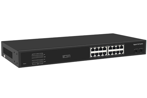 16 puertos Gigabit Ethernet Switch Af/at Poe Switch AC 100-240V Entrada de energía