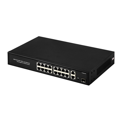 16 puertos Gigabit Poe Switch Interruptor de red de fibra extendido 250m 300W