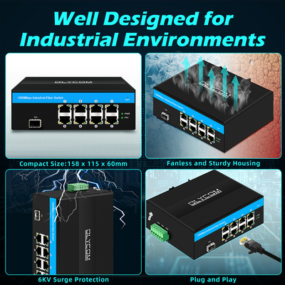 8 puertos conmutador Gigabit Industrial Ethernet conmutador IP40 OEM fábrica