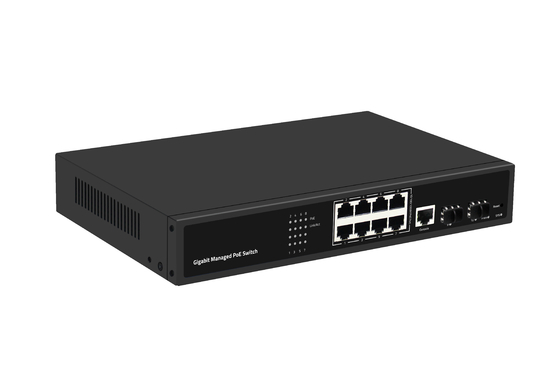 Conmutador PoE de 8 puertos Gigabit gestionado, conmutador de fibra ethernet, 120W, entrada AC100-240V