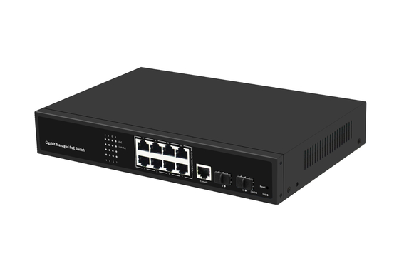 Conmutador PoE de 8 puertos Gigabit gestionado, conmutador de fibra ethernet, 120W, entrada AC100-240V