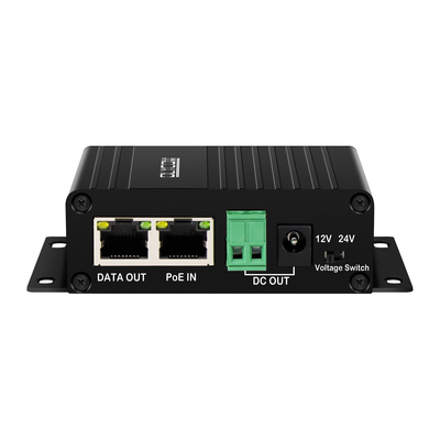 Gigabit 30W PoE Splitter con salida DC12V/24V conmutable para cámaras de seguridad, puntos de acceso inalámbricos y sistemas de control de acceso.