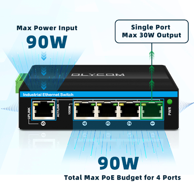 5 puertos con interruptor gigabit Industrial PoE Extender 1*poe en puertos de soporte 30w/60w/90w+4*poe puertos de salida