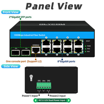 Interruptor Ethernet gestionado robusto Conjunto de chips Vitesse 2 SFP 8 RJ45 Interruptor Ethernet industrial con gestión SNMP