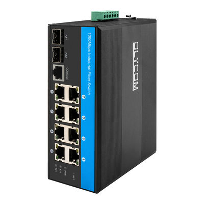 Interruptor Ethernet gestionado robusto Conjunto de chips Vitesse 2 SFP 8 RJ45 Interruptor Ethernet industrial con gestión SNMP