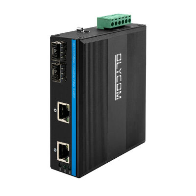 Interruptor de fibra PoE de 4 puertos industriales, Gigabit Ethernet, no gestionado, carril DIN, IP40, con certificación CE