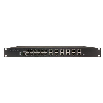 Switch gestionado de 24 puertos en rack 1U con 12 puertos RJ45 + 12 puertos SFP, clase de seguridad IP30 y switch Ethernet industrial IEEE802.3az EEE