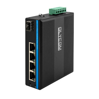 Switch Ethernet Industrial No Administrado de 5 Puertos, Fibra SFP, Sin Ventilador, Clasificación IP40, CC 12V