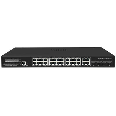 Switch PoE Gestionado Comercial de 24 Puertos 300W de Presupuesto Con 4 Enlaces Ascendentes Gigabit Alimentado por CA Individual