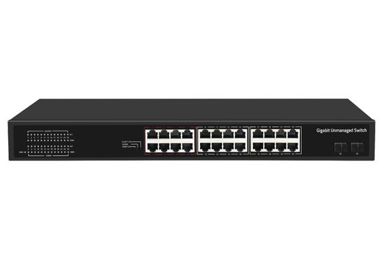 Switch de red Gigabit de fibra de 24 puertos no administrado con modo inteligente VLAN y Extend, alimentado por CA
