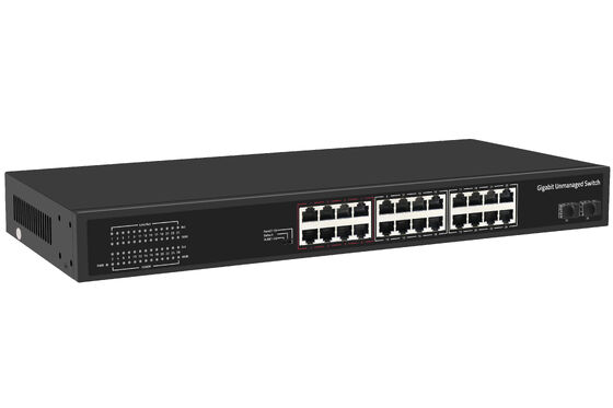 24 Port Gigabit Fiber Network Switch Unmanaged Smart VLAN & Extend Mode AC Powered