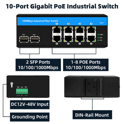 Gigabit 8 Port Solar Poe Switch DC12-48V Unmanaged Poe Switch 240W for Solar Power System or Vehicle