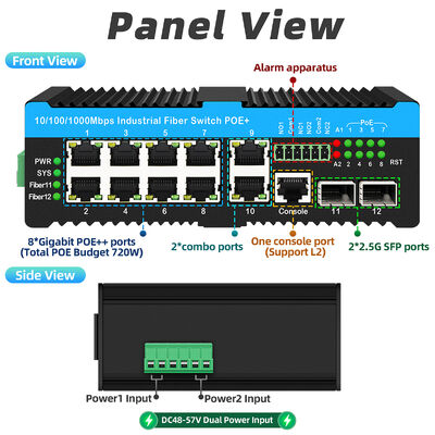 8 puertos 2.5G Industrial Poe Switch 90w Red POE++ Interruptor administrado para cámaras PTZ