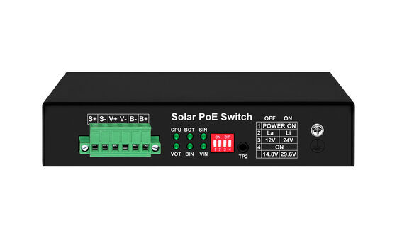 El control de carga solar de Gigabit PoE Switch MPPT es un control de carga solar de fibra óptica SFP con entrada DC12V/DC24V/DC48V.