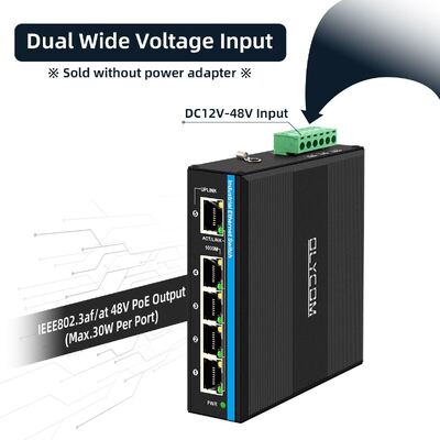 4 puertos de voltaje de refuerzo PoE interruptor DC12-48V entrada para el sistema de energía solar