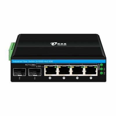 Interruptor de fibra PoE industrial 2.5G 4 puertos PoE + con 2 SFP 10G enlace ascendente DIN