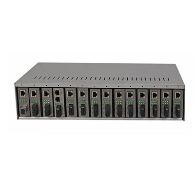 14 Repuesto de conversión de medios de tracción Chasis de 19 pulgadas 2U doble AC220V para convertidores de medios de fibra