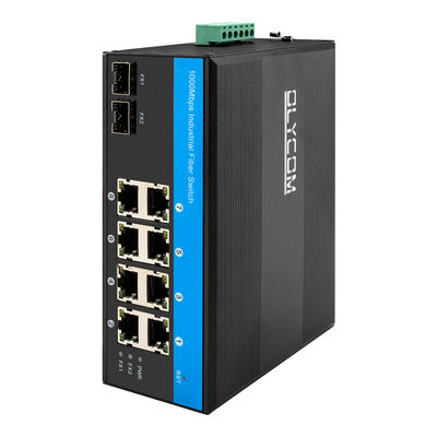 Puerto 10 Gigabit Interruptor de red industrial SFP Fibra Uplink Din Rail no gestionado