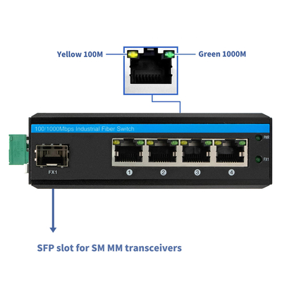 Mini 5 puertos Gigabit Industrial Fiber Switch SFP Uplink Sin administrar Din Rail Tipo DC12V