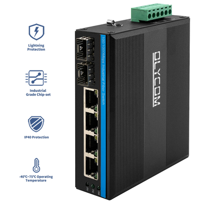Interruptor de red industrial 6 puerto 100M/1000M Fibra sin conexión Din Rail 12V 24V Entrada